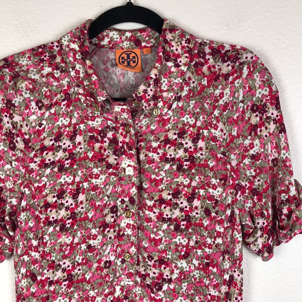 Tory Burch Floral Gold Button Collared Half Butto… - image 2